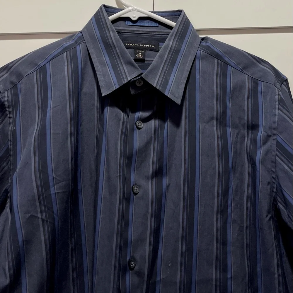 Banana Republic Men Dress Casual Blue & Grey Striped Button Down Shirt, sz M